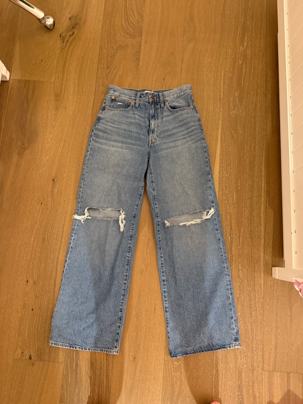Madewell Superwide leg Jean with holes in knee (never worn)
